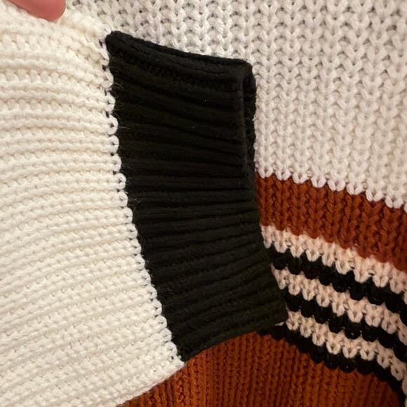 ZESICA Women’s Color Block Striped Knit Sweater Black Brown White Size Large - Picture 7 of 7